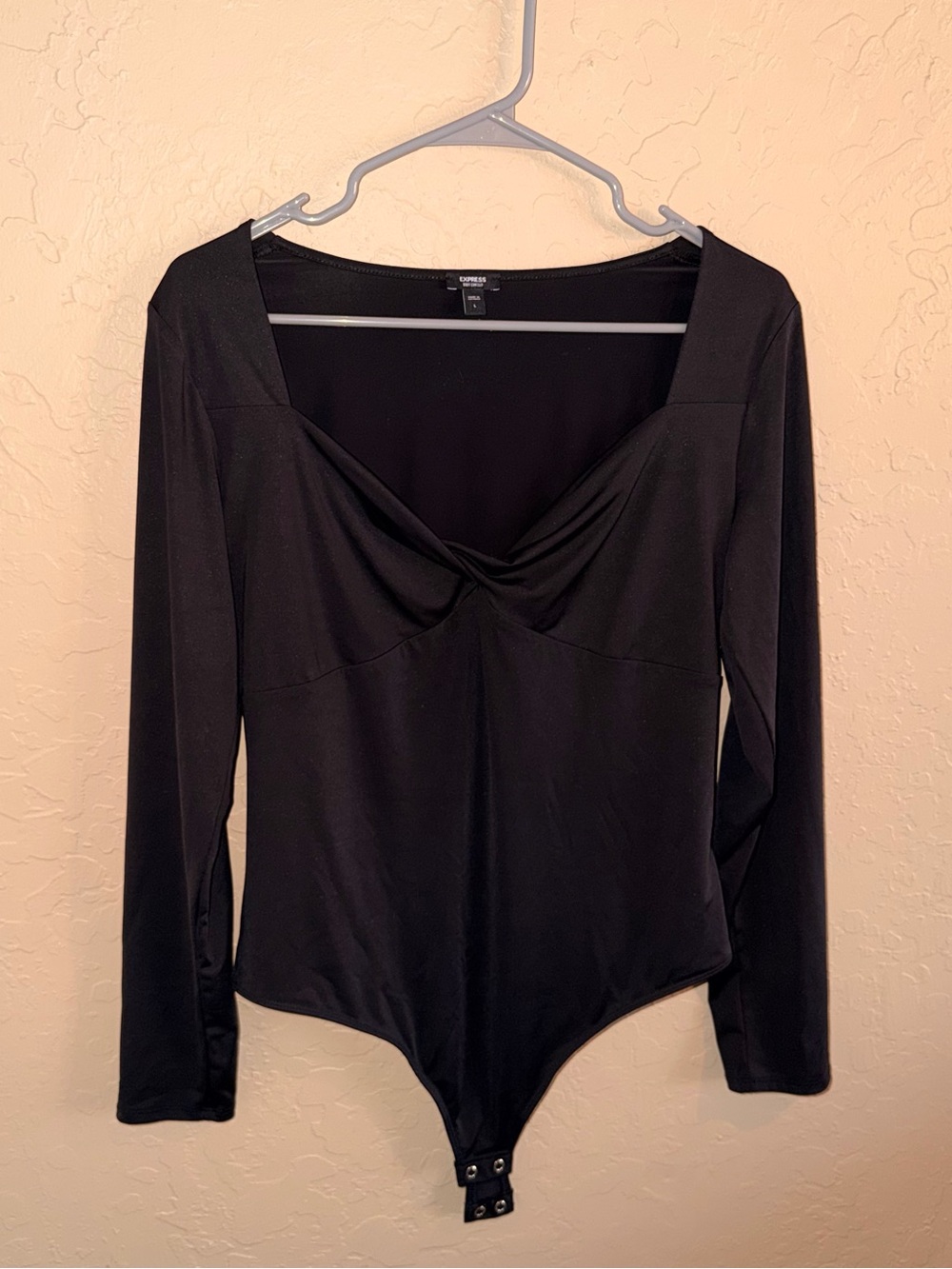 Express Black Long-Sleeve Twist-Front Bodysuit